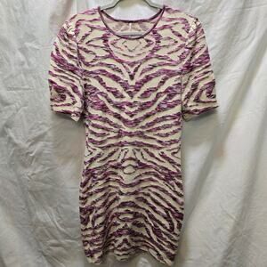 Free People Take Me Out zebra print mini bodycon dress puff sleeve knit large